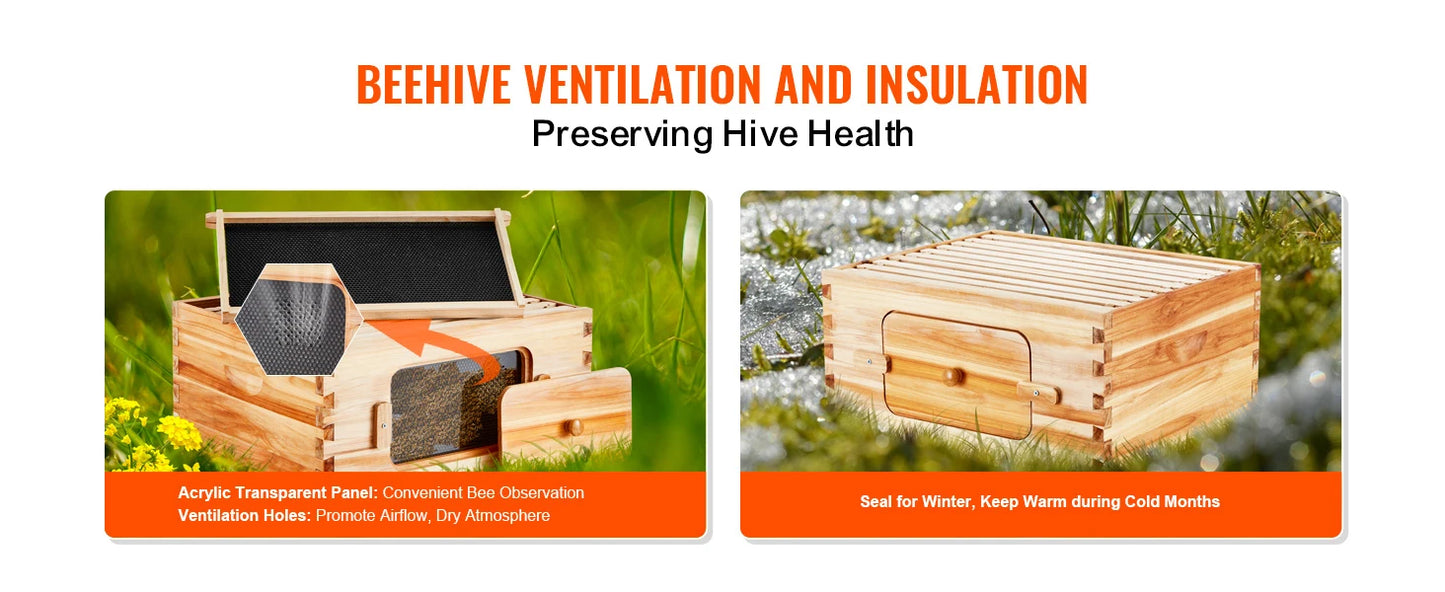 SucceBuy Cedar Langstroth Beehive Deep Box Starter Kit Acrylic Windows