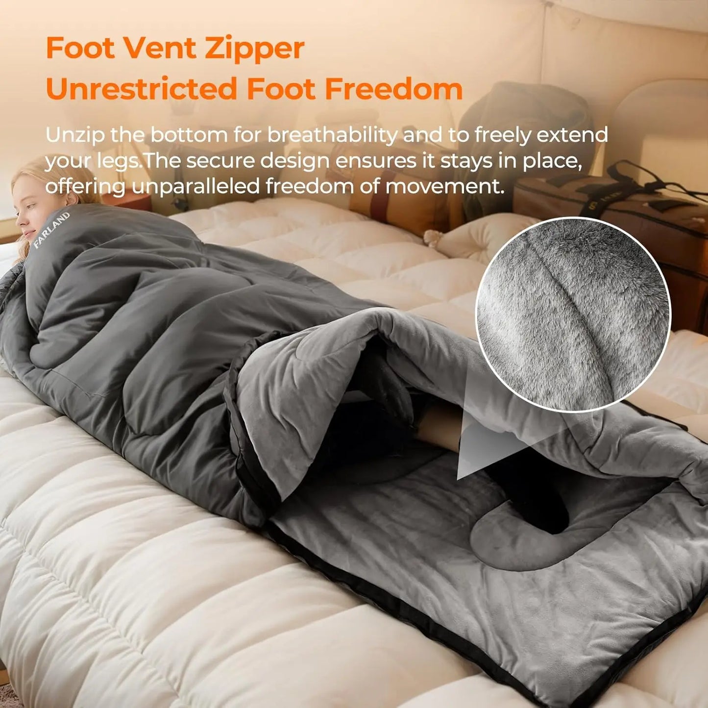 YTYIN Adult Cold Weather Down Sleeping Bag Plush Fleece Lining