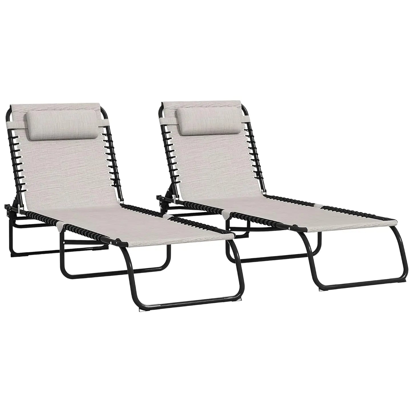 Folding Chaise Lounge Set 2,Outdoor Reclining Tanning Chair 4-Pos Mesh Seat for Patio Beach Pool Yard,Customized