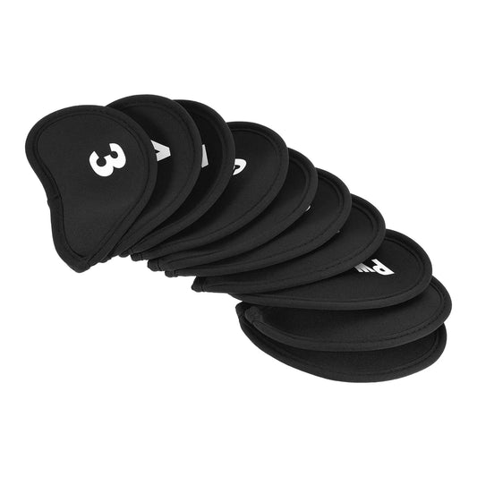 Golf Club Iron Head Covers, 10 Pack Number Tag 3-9 PW/SW/A Waterproof Protection Sleeve for Outdoor Sport, Black