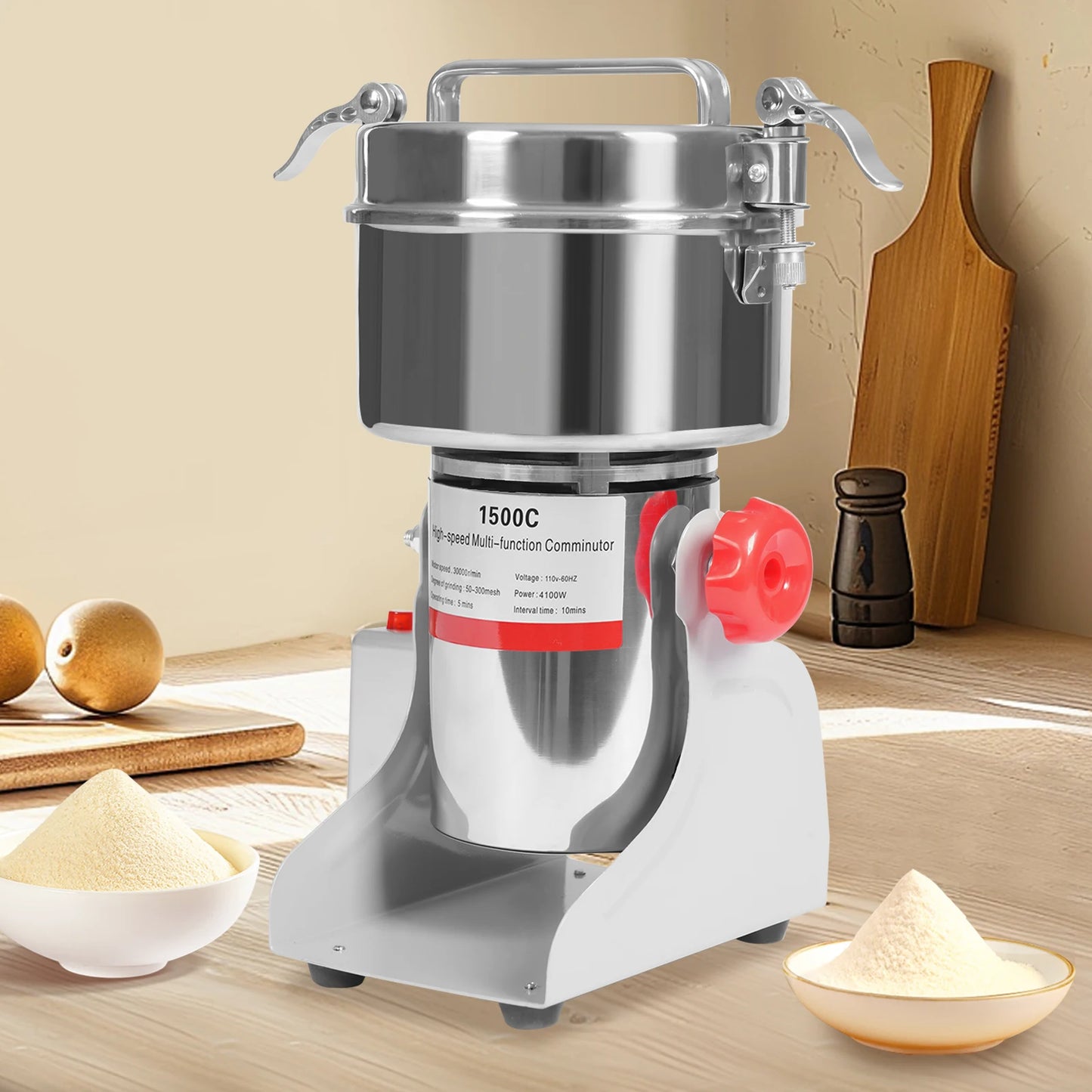 4100W Electric Grain Mill Grain Grinder, 1500g Electric Corn Grinding Machine, High Speed 30000r/min Beans, Rice, Cereals