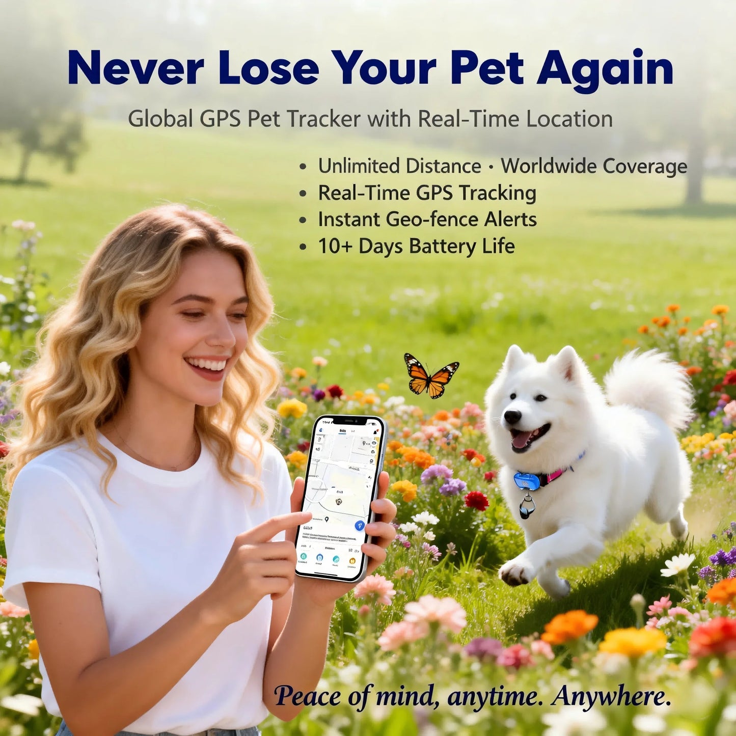 Wanwaytech GPS Pet Tracker For Dogs And Cats With Real-Time Tracking
