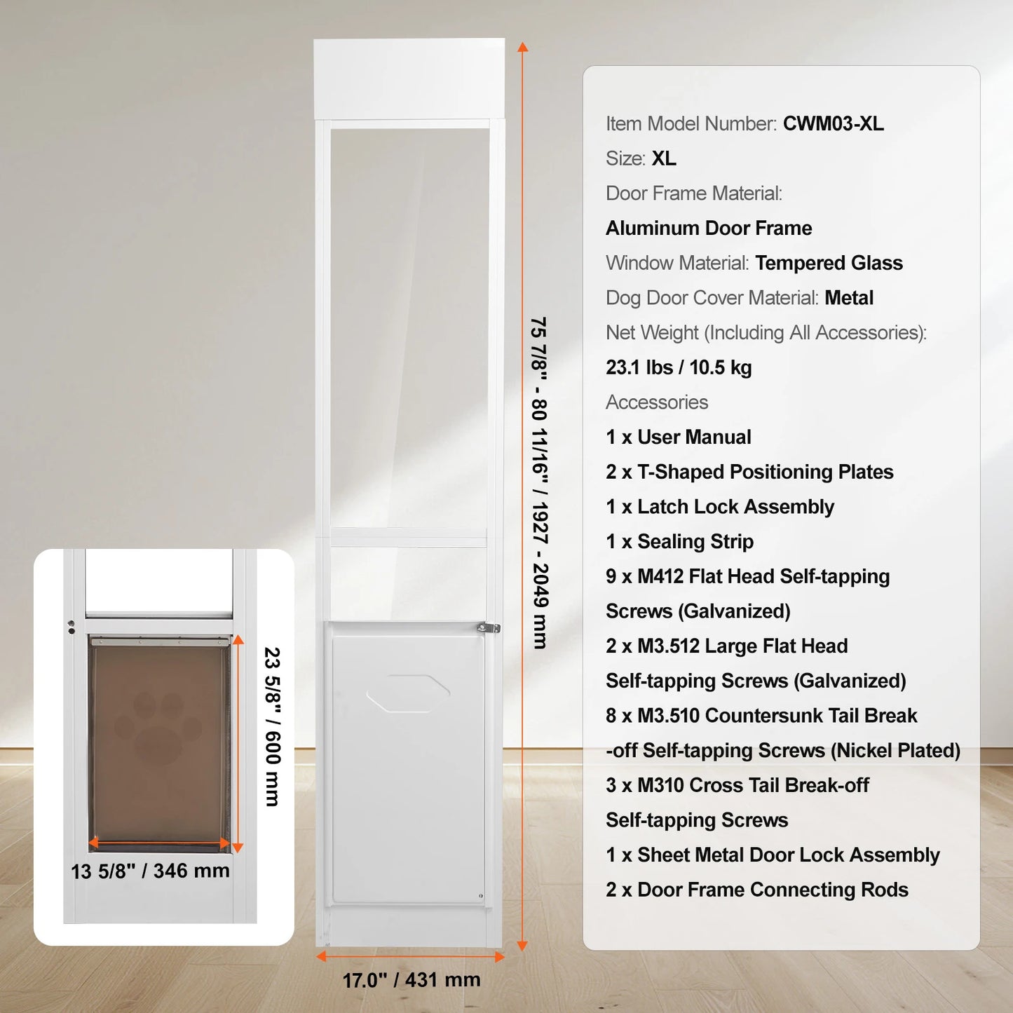 Dog Door For Sliding Glass Door Aluminum Frame Durable Pet