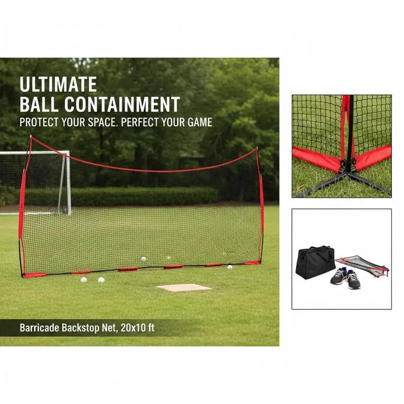 Athletic Barrier Netting 20x10 ft For Backyard Training Field Sport Center, Portable Practice Equipment Carry Bag Heavy Duty Mesh Nylon Material Baseball Softball Lacrosse Soccer Hockey Training Gear Accessory