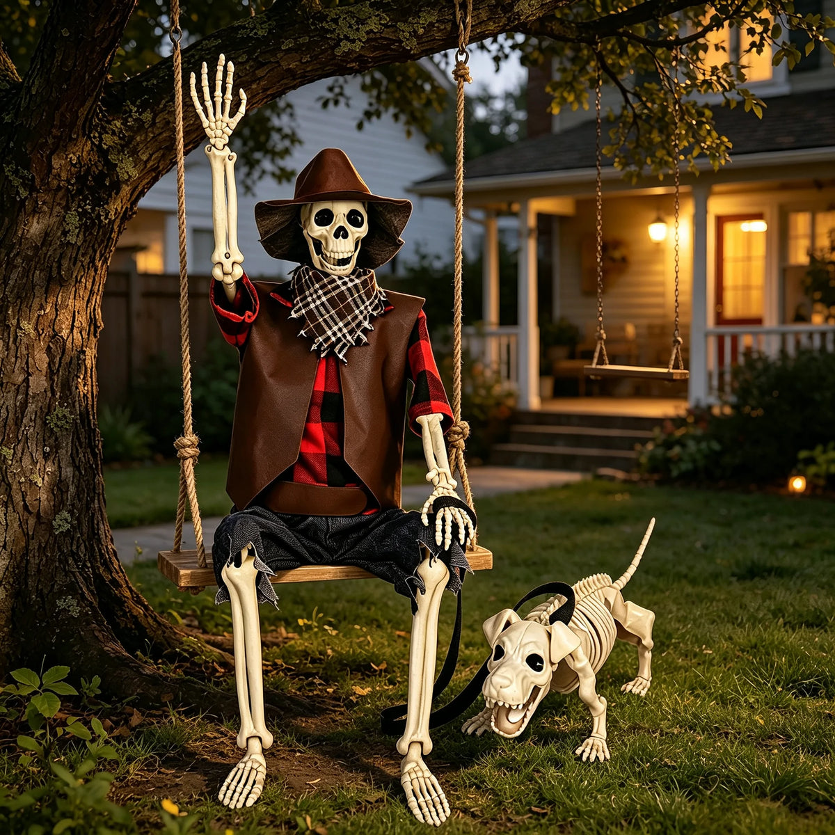 Halloween Cowboy Skeleton And Dog Outdoor Decorations