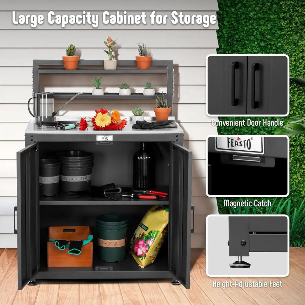 Houlture Garden Potting Bench With Storage Cabinet