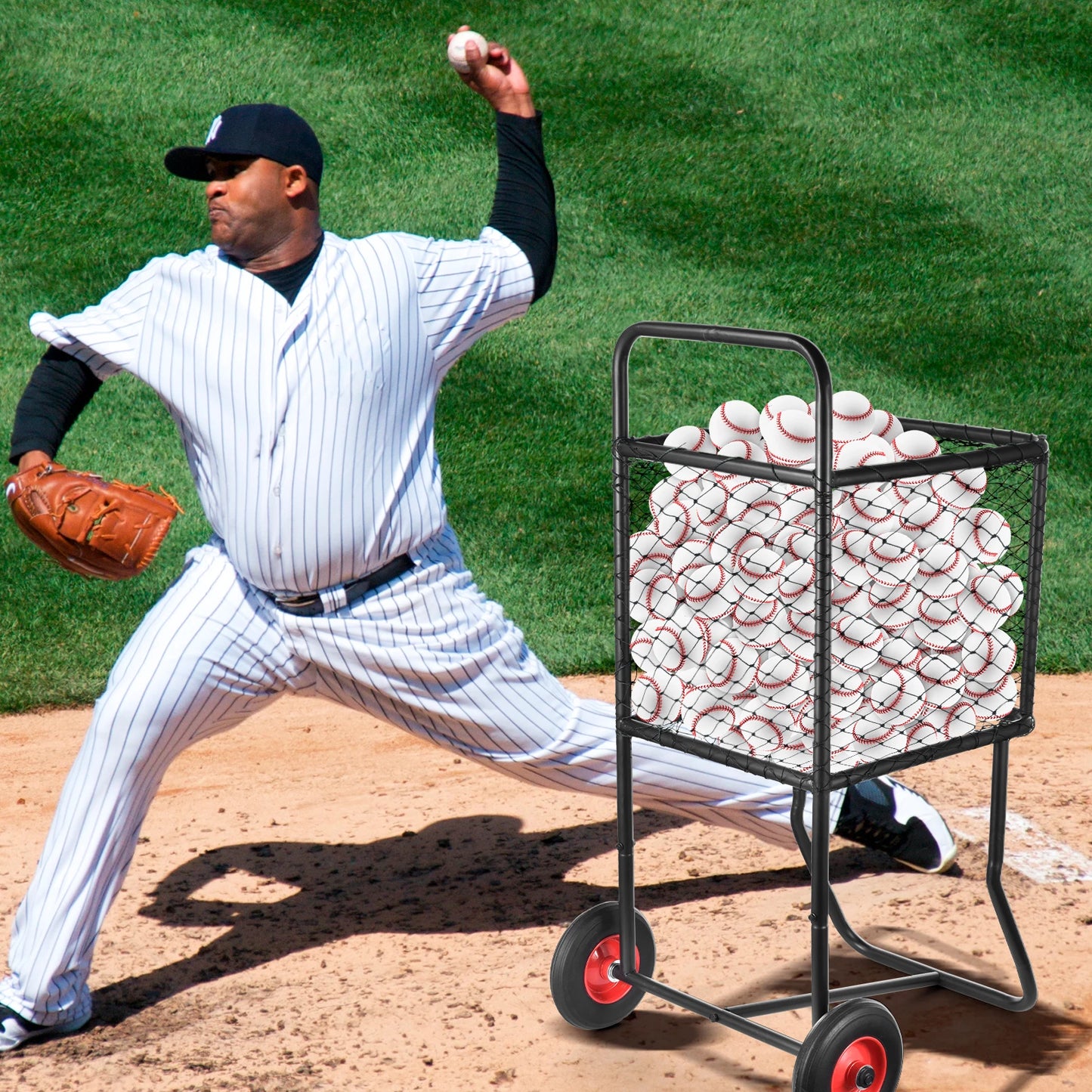 Heavy Duty Baseball Softball Cart with Wheels, Large Capacity Rolling Sports Ball Locker Storage Rack for Gym School Club Coach, Mobile Ball Holder for Practice Equipment Organization, Pro Durable Easy Transport