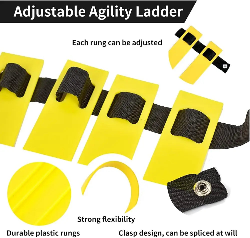 Agility Ladder and Disc Cones Training Set with Adjustable Rungs and 10 Plastic Sport Cones for Soccer Football Speed Drills
