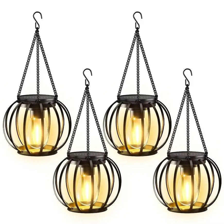 KPSTEK Solar Hanging Lanterns with Automatic LED Lighting for Patios