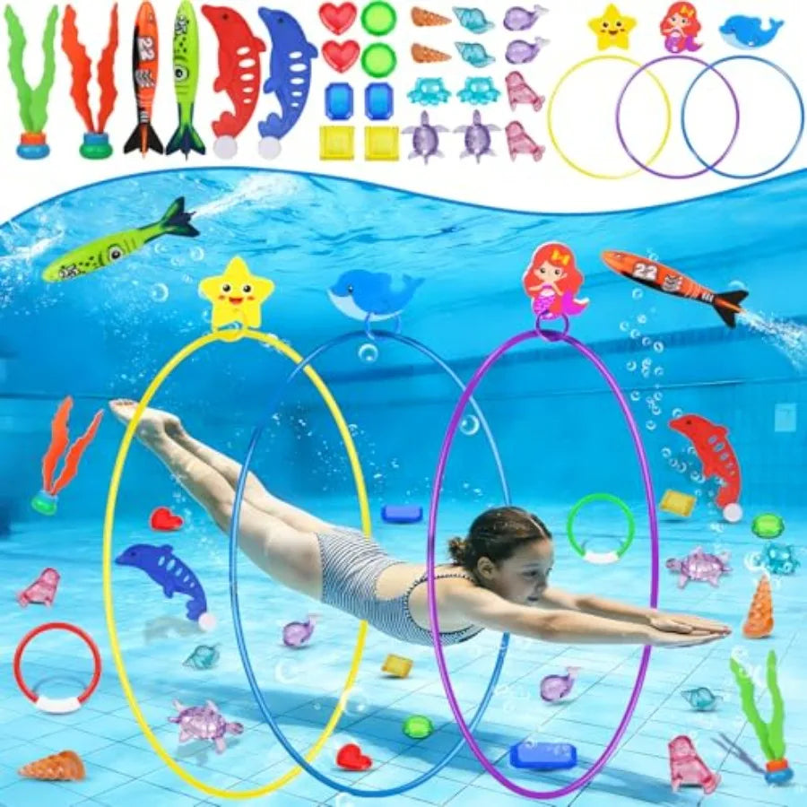 Pool Toys Diving Rings for 31 PCS Underwater Swim Rings and Diving Game Set Fun Pool Game Backyard Summer Water Toys for Birthd