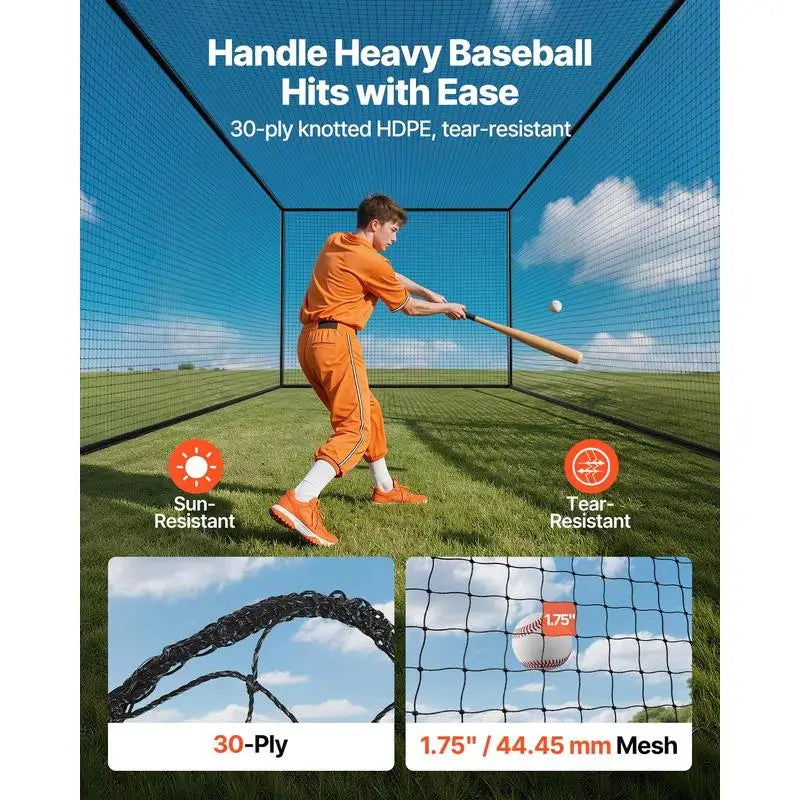 Baseball Batting Cage, 41.7 x 12.8 x 10.1 FT Freestanding Portable Batting Cage, Hitting Cages with 30-Ply Knotted HDPE & Carabiner Hooks, Battings Cages Netting for Indoor, Outdoor (NET ONLY)