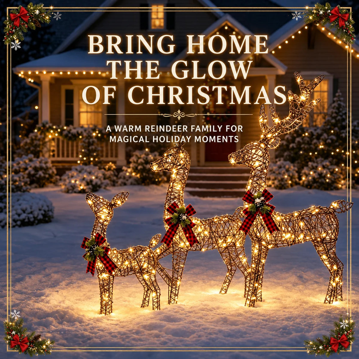 Giant 3D LED Reindeer Family Christmas Yard Display
