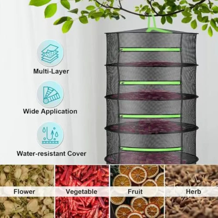 Herb Drying Rack 8 Layer Foldable Hanging Mesh Net With Free Storage Bag