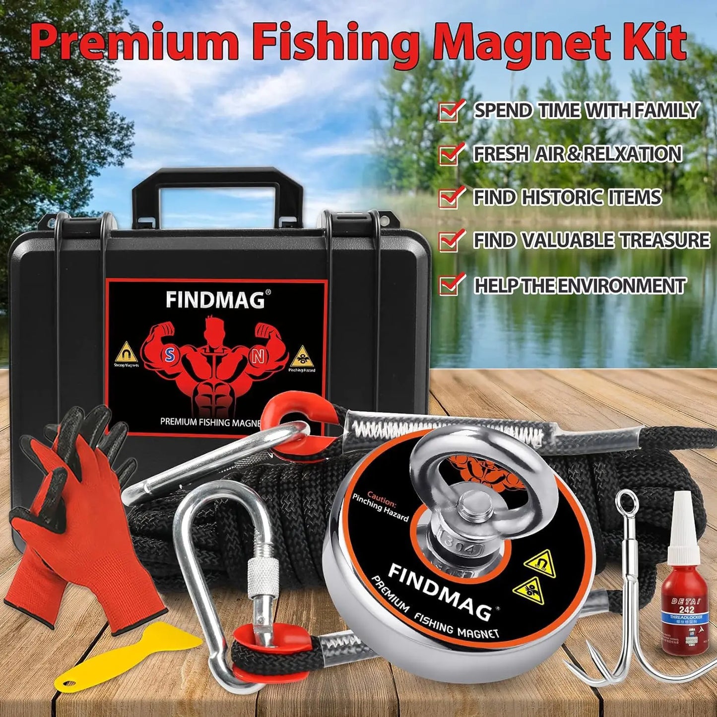 Fishing Magnet Kit With Waterproof Case Rope Accessories
