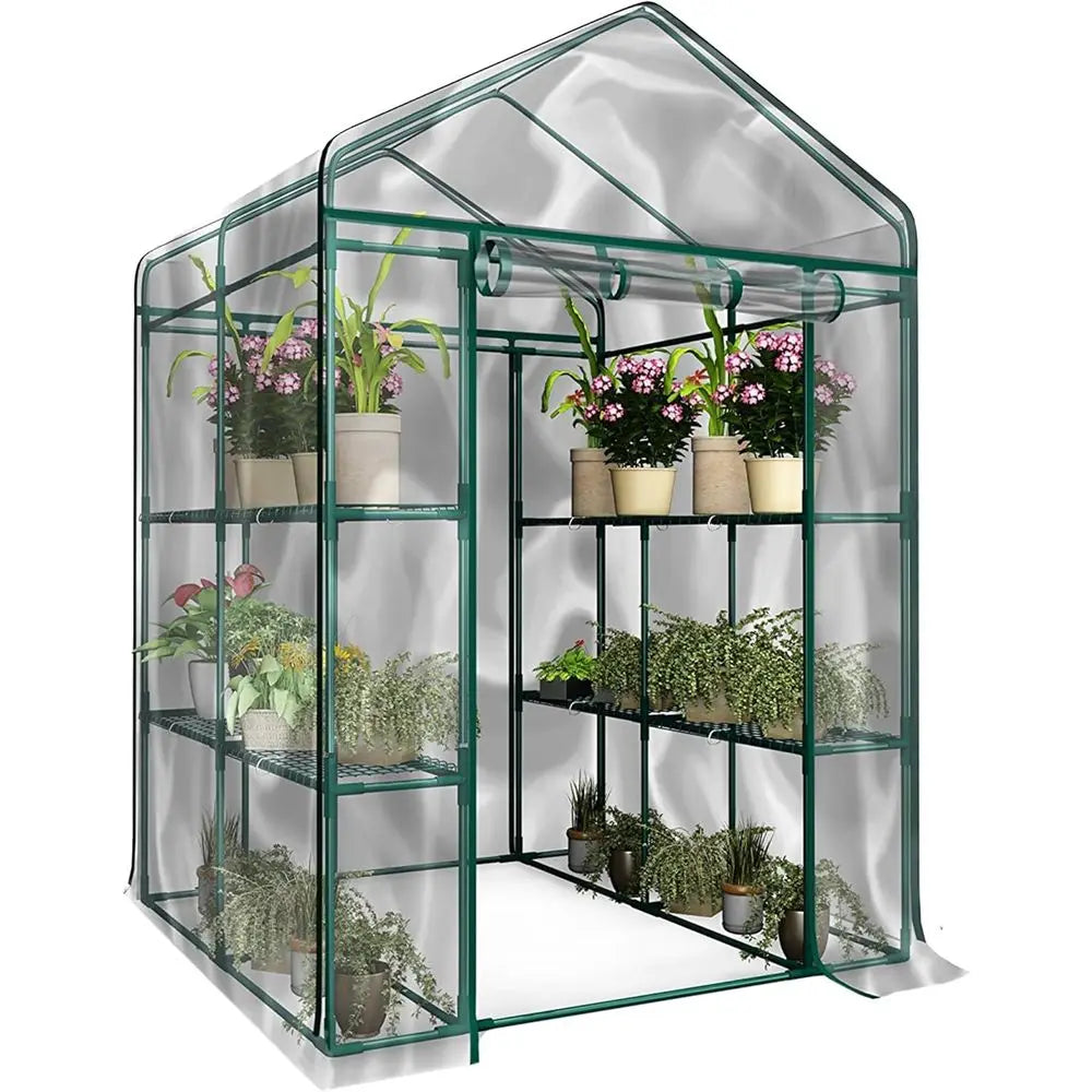 Walk In Greenhouse With Eight Shelves And PVC Cover