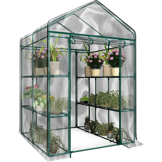 Walk In Greenhouse With Eight Shelves And PVC Cover