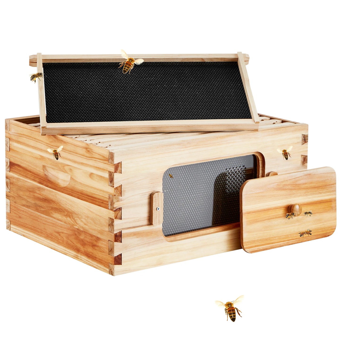 SucceBuy Cedar Langstroth Beehive Deep Box Starter Kit Acrylic Windows