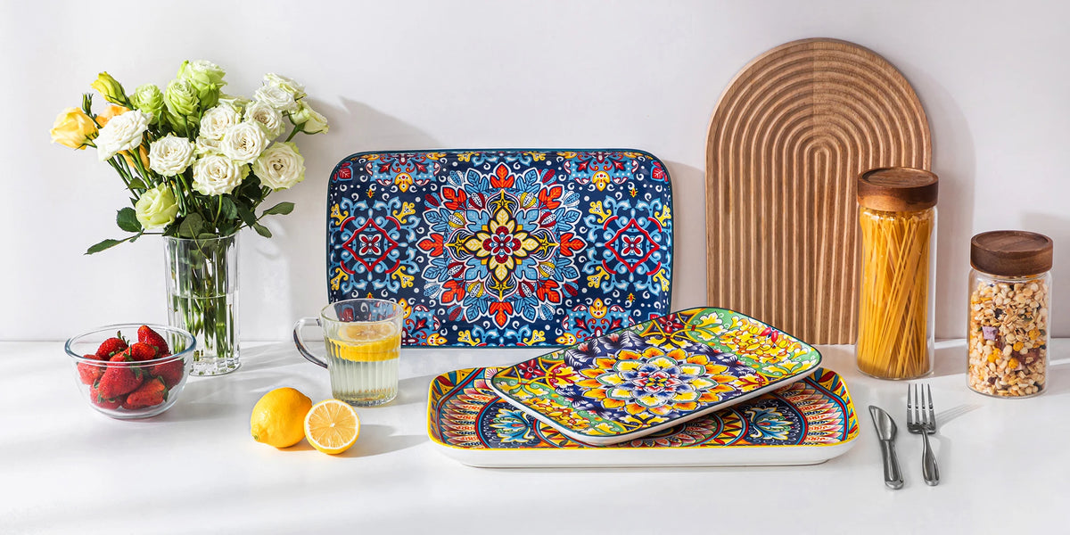 MALACASA Ceramic Rectangular Plates Set for Salad Sushi and Dessert
