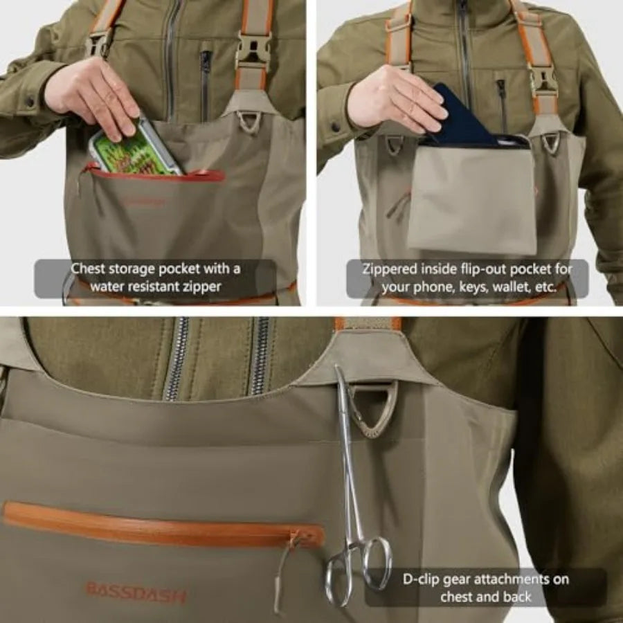 Men's Chest Waders Fly Fishing Waterproof Breathable Stocking Feet