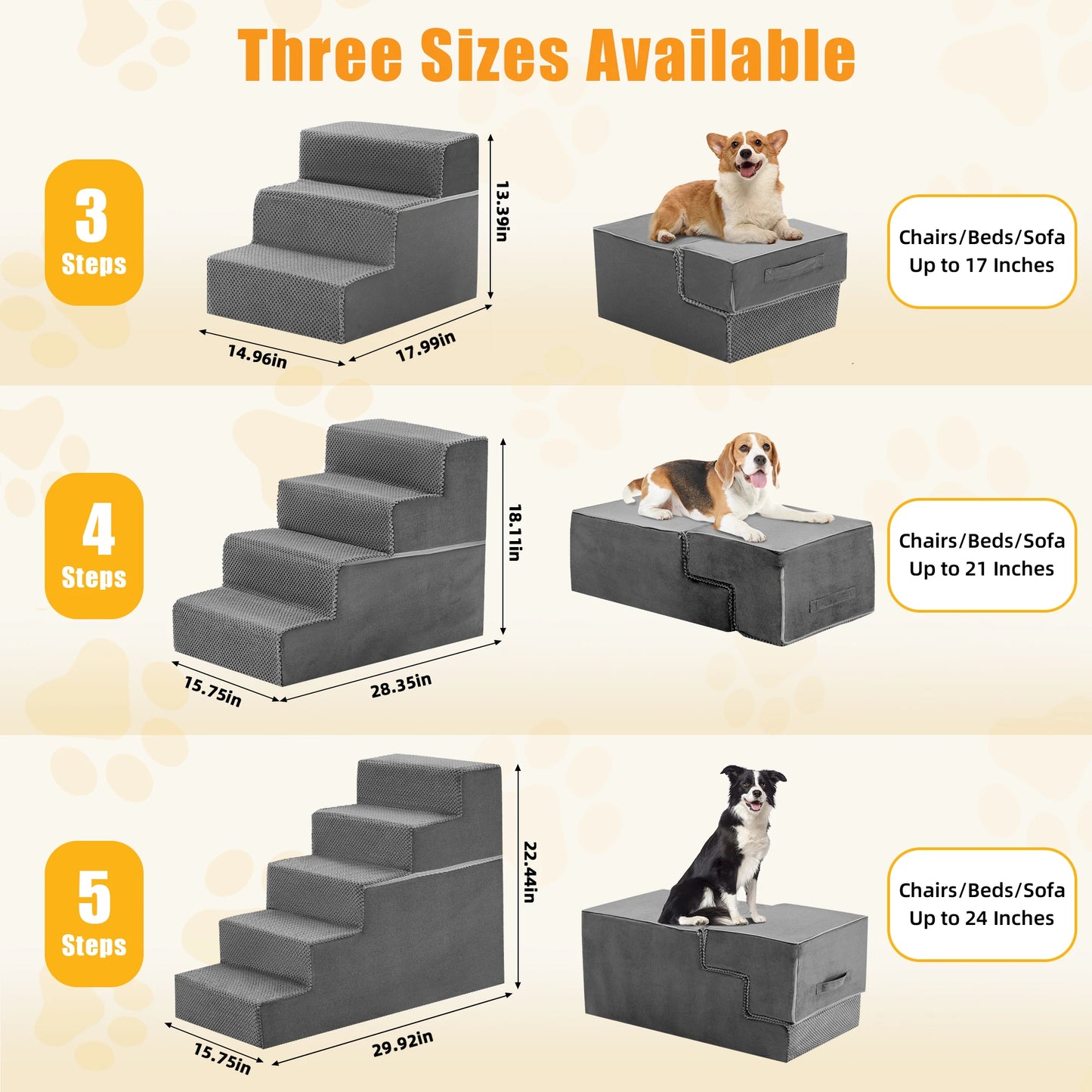3 To 5 Steps Right Angled Foam Dog Stairs Indoor Non Slip Ramp