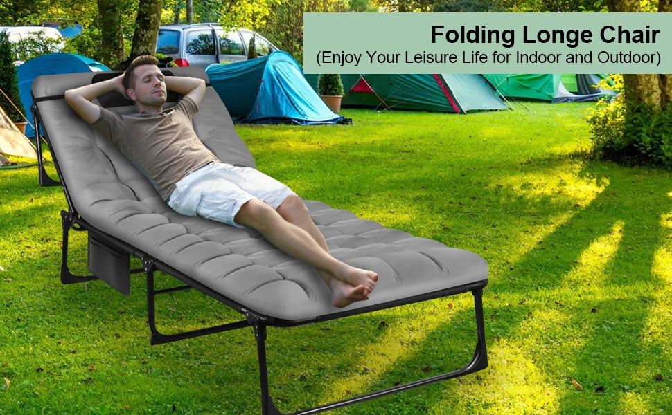 Portable Folding Camping Cot With 3 Position Reclining Lounge Chair