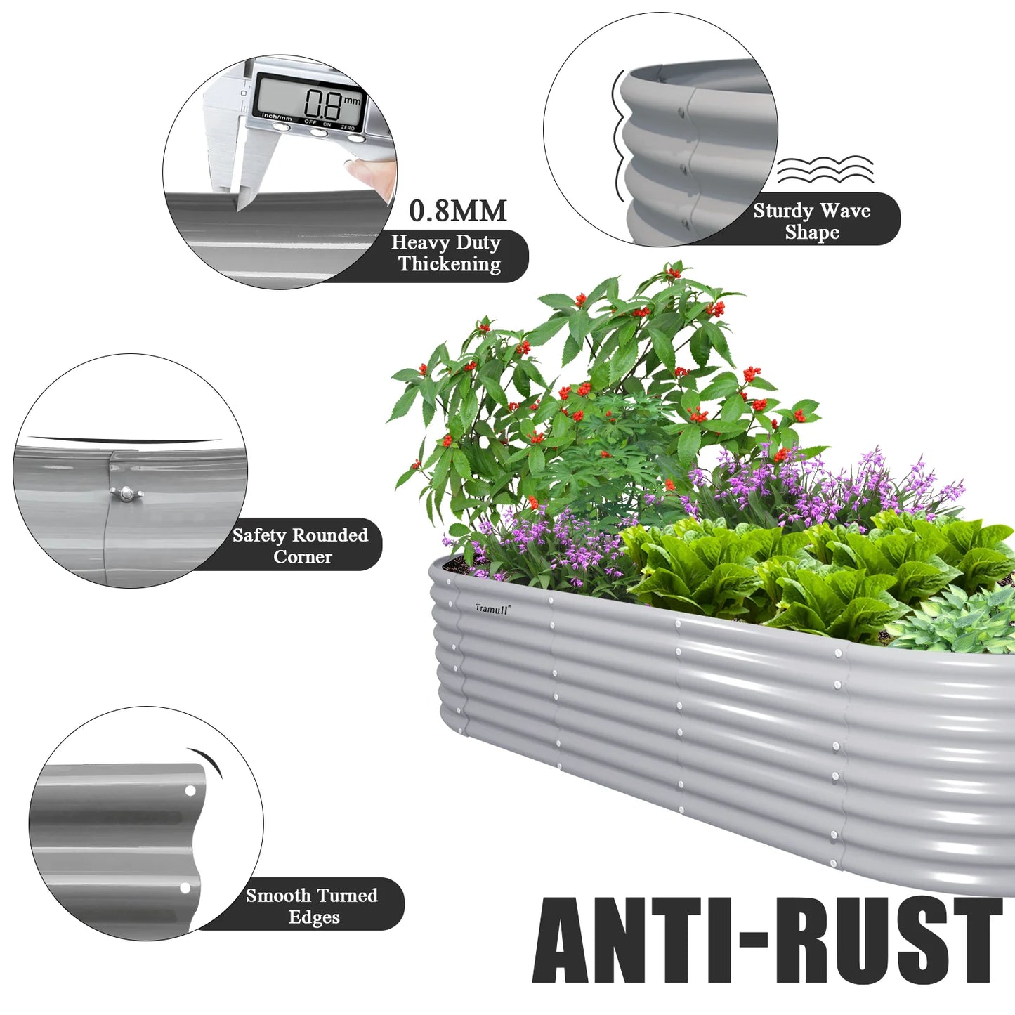 Tramull Galvanized Raised Garden Bed Kit for Vegetables