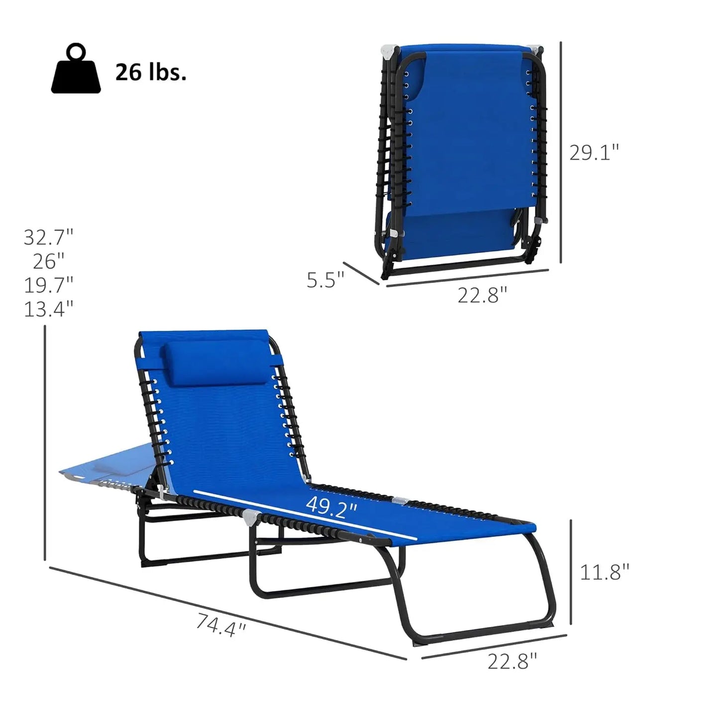 Folding Chaise Lounge Set 2,Outdoor Reclining Tanning Chair 4-Pos Mesh Seat for Patio Beach Pool Yard,Customized