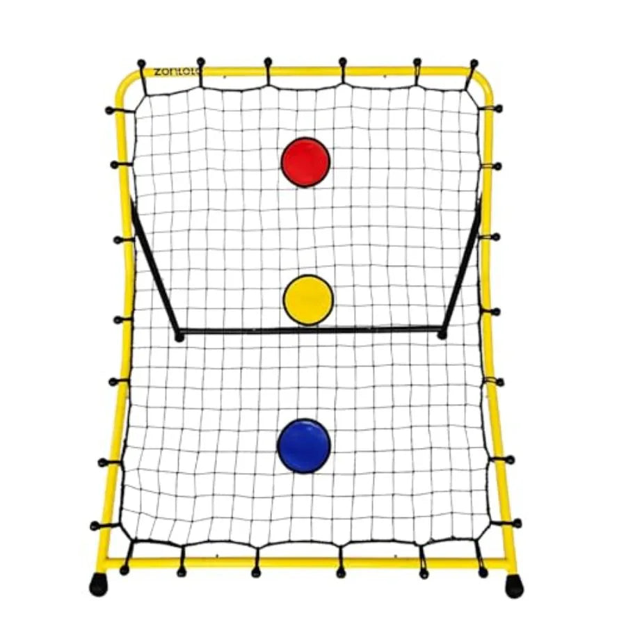 Baseball and Softball Rebounder Net with Three Circular Target Zones in Red/Yellow/Blue Portable Pitching Return Trainer Three