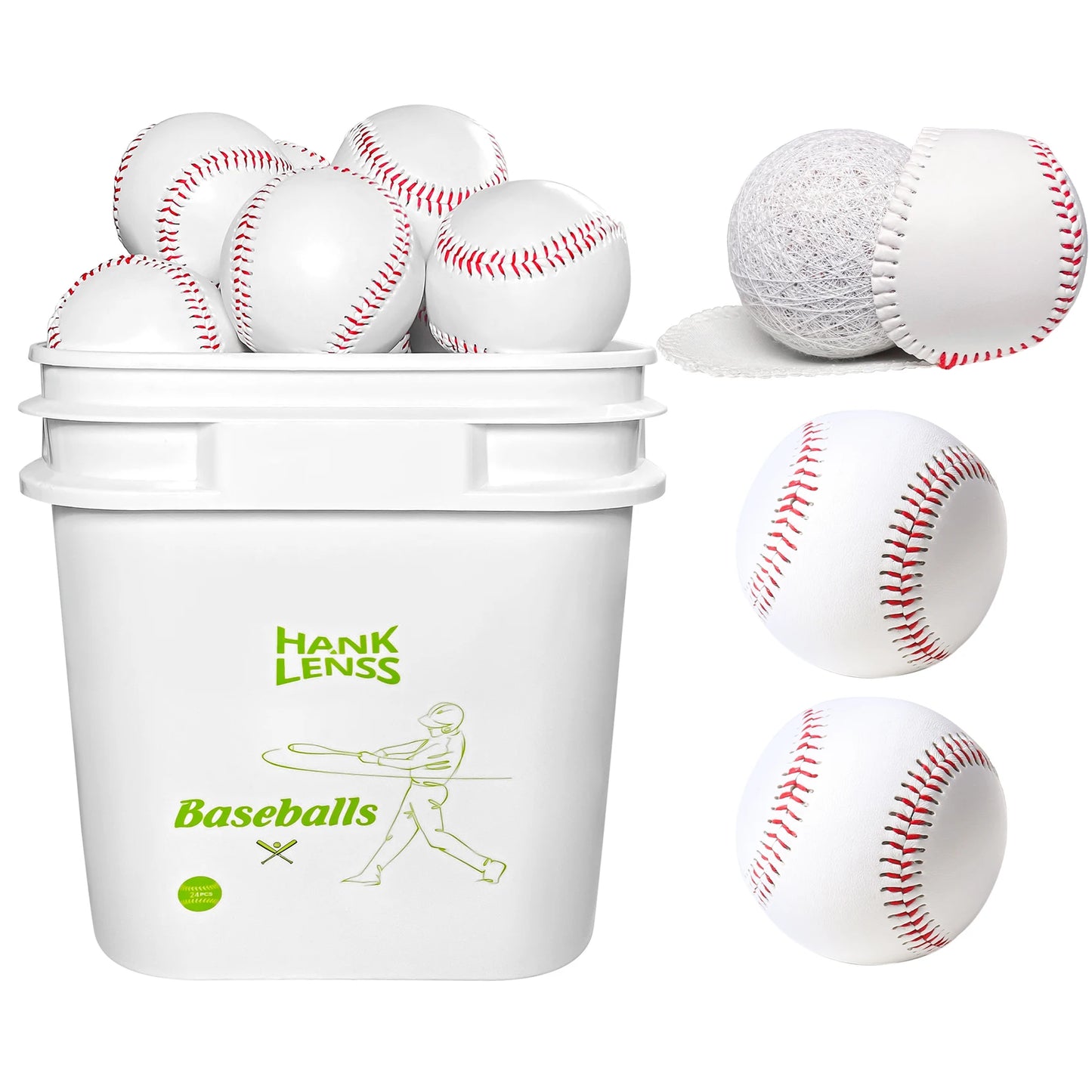 Baseball Training Balls Bucket Pack, 24 Count, Leather Covered