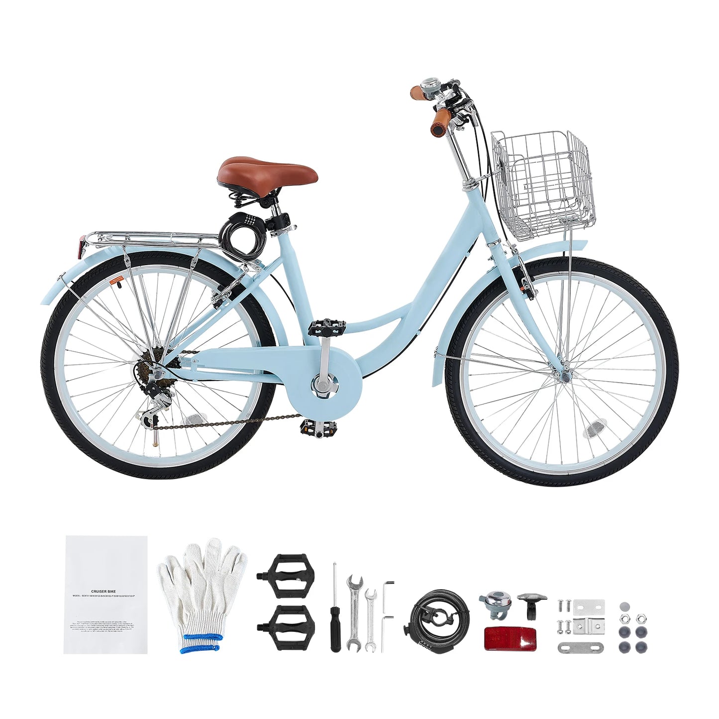 SucceBuy Steel Beach Cruiser Bike With Basket And Rear Rack