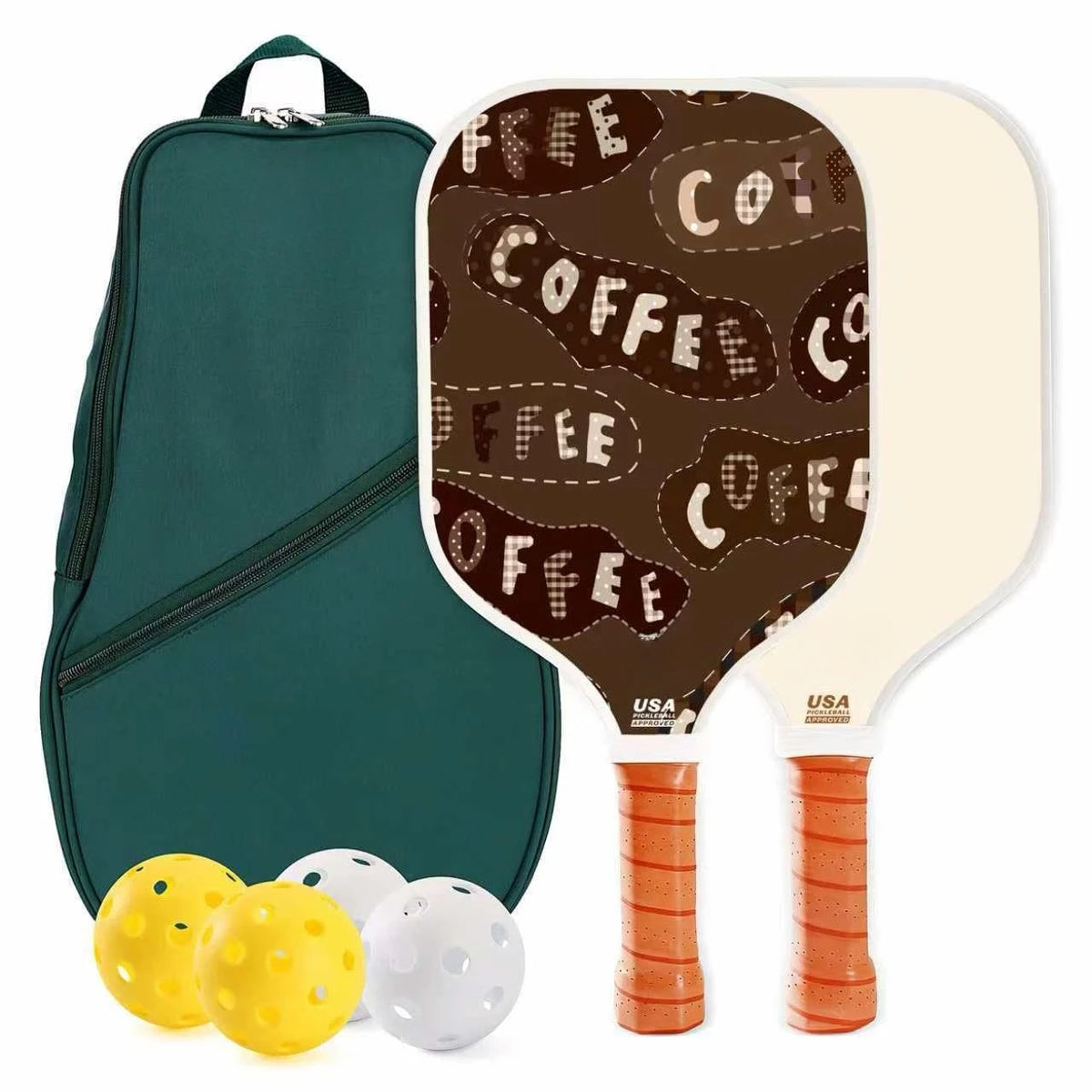 Set of 2 Fiberglass Pickleball Paddles With 4 Indoor Outdoor Pickleball Balls And Portable Travel Carry Bag Lightweight Durable Rackets For Beginners Men Women Indoor Court Backyard Outdoor Sports Training Game