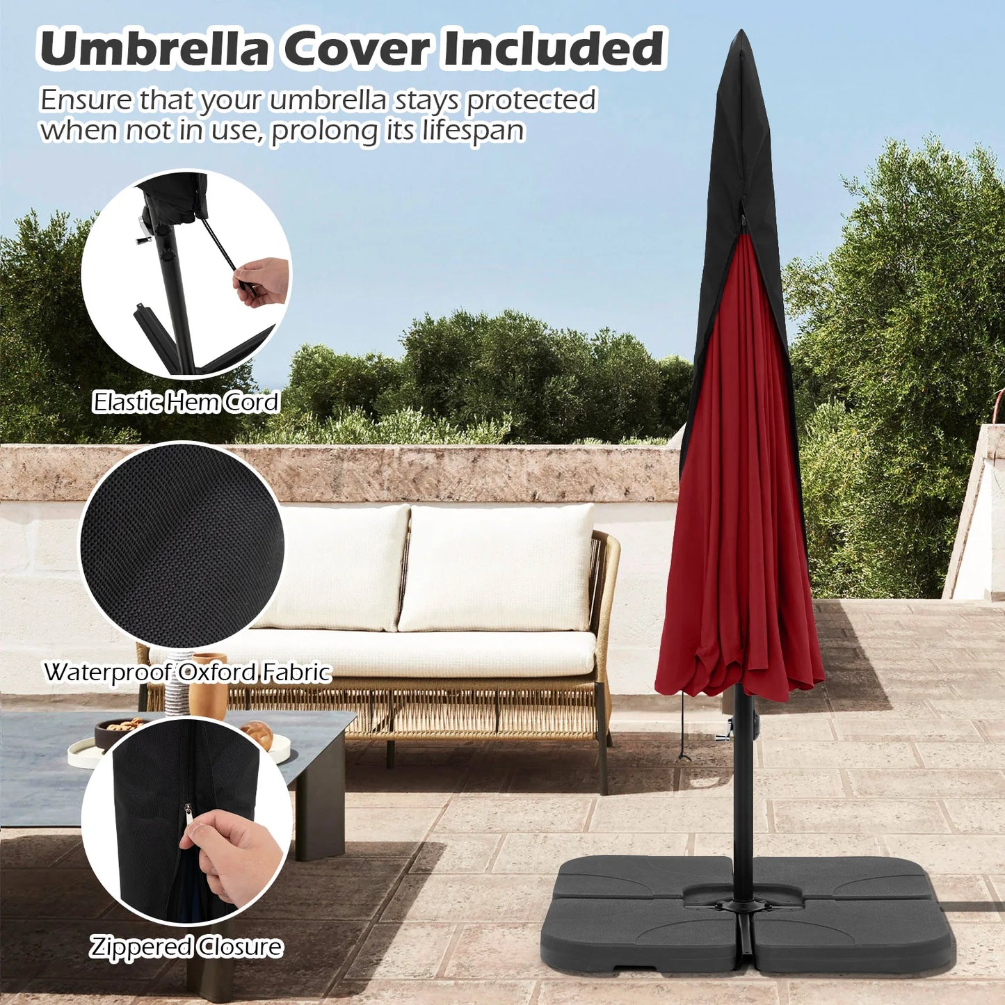 LIFEZEAL Cantilever Offset Hanging Umbrella With Cover