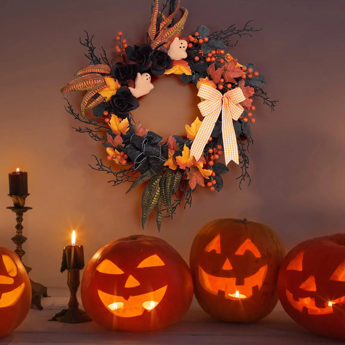 Handcrafted Halloween Wreath for Door Porch Mantel and Party Decorations