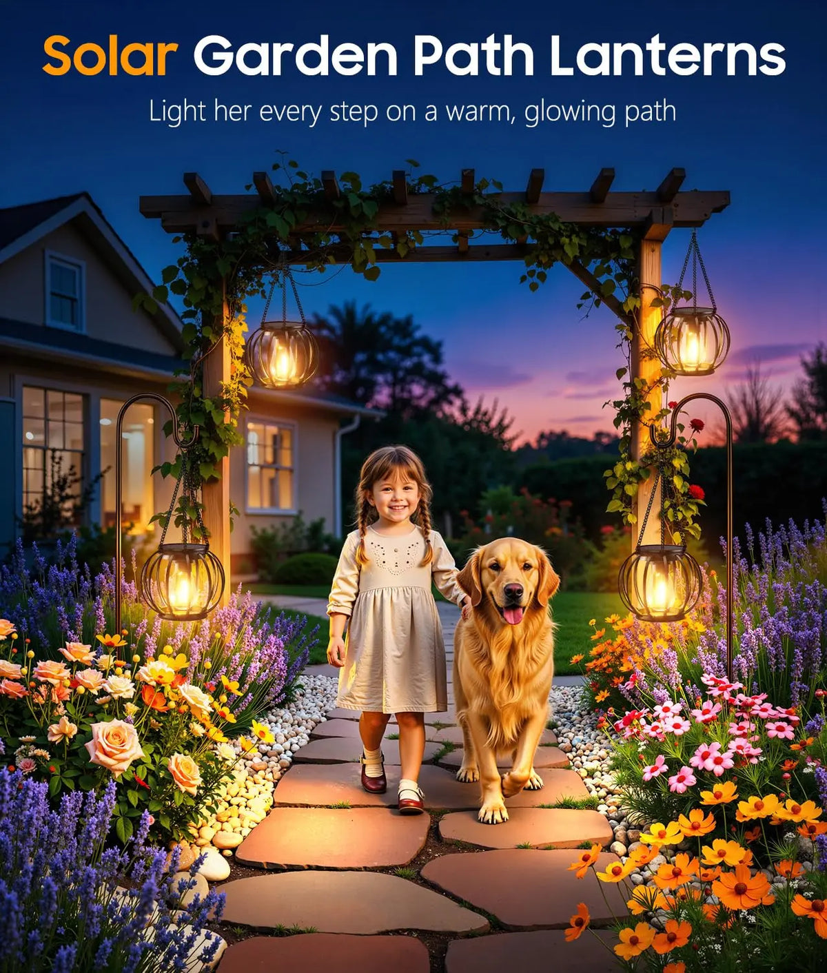 KPSTEK Solar Hanging Lanterns with Automatic LED Lighting for Patios
