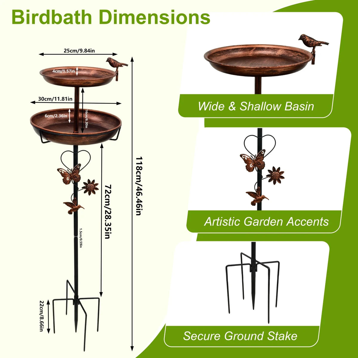 Double Layer Metal Bird Bath Stand with Five Prong Base