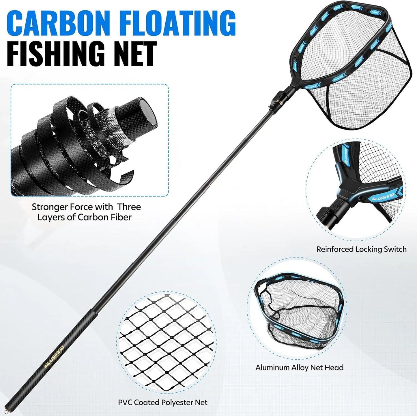 Telescoping Carbon Fiber Fishing Net with Floating Handle, Ultralight Landing Gear for Bass Trout Salmon Kayak