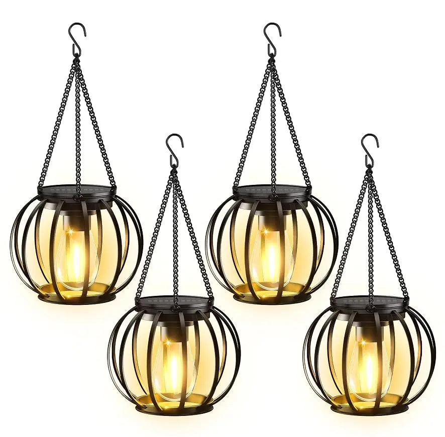KPSTEK Solar Hanging Lanterns with Automatic LED Lighting for Patios
