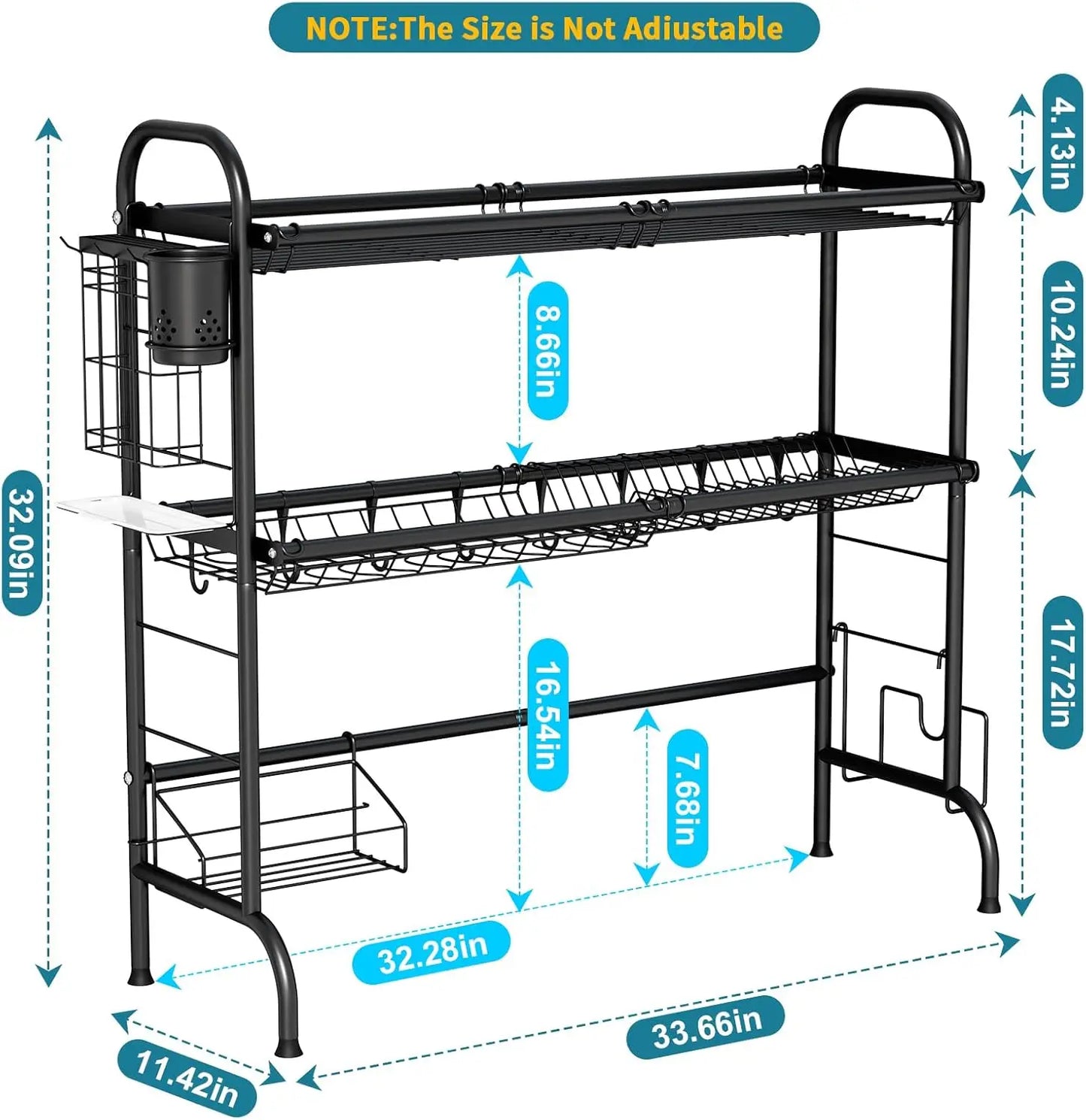 Stainless Steel Over Sink Dish Drying Rack with Utensil Holder, Large Capacity for Kitchen Counter