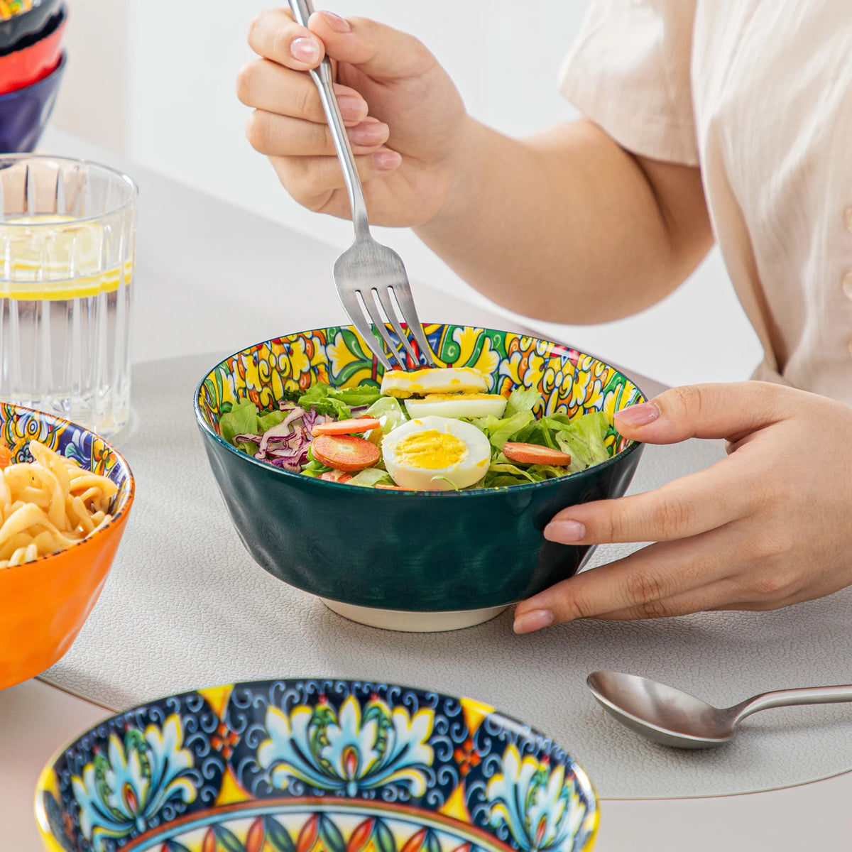 MALACASA Bohemian Ceramic Dinnerware Set with Plates and Bowls