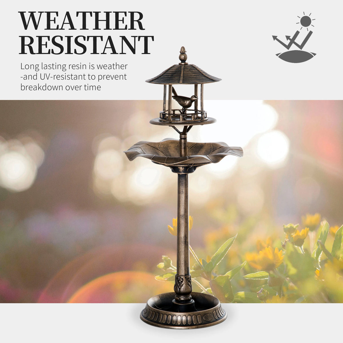 Outsunny Three In One Outdoor Bird Bath Feeder And Planter