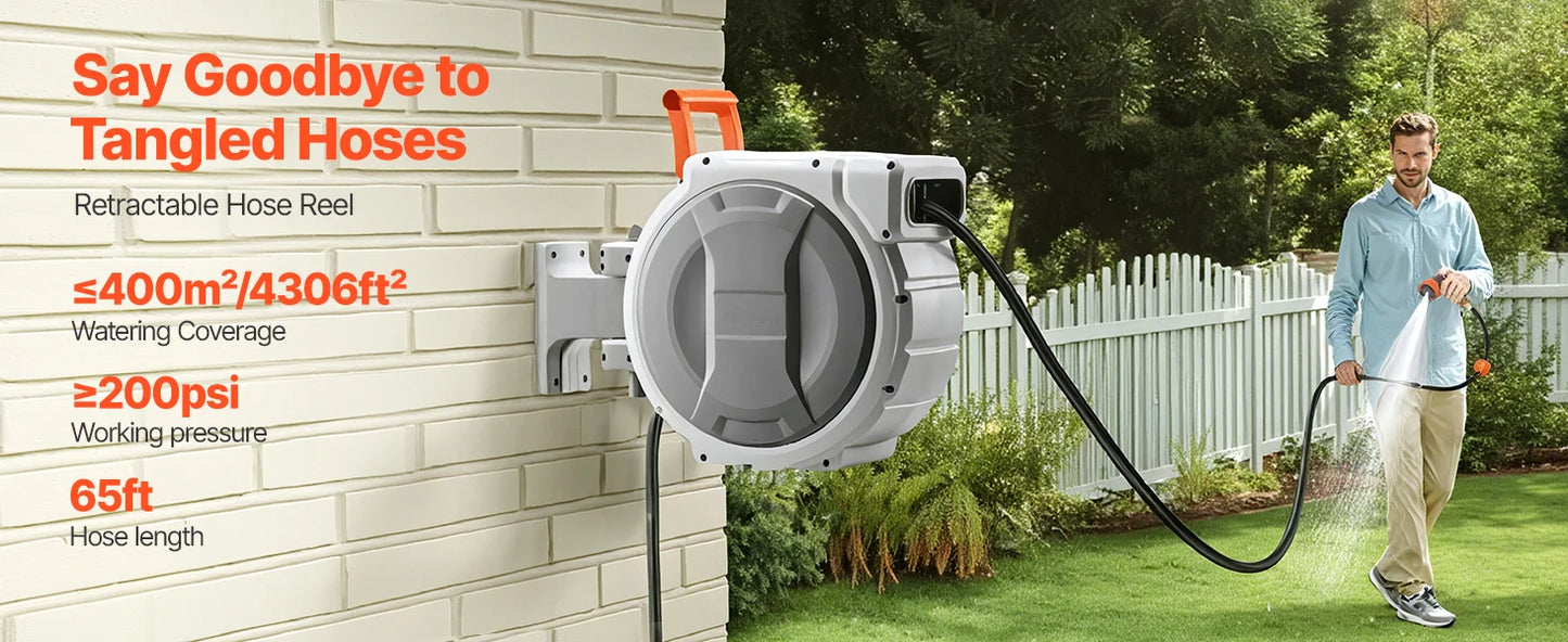 SucceBuy Retractable Garden Hose Reel With 9 Pattern Nozzle
