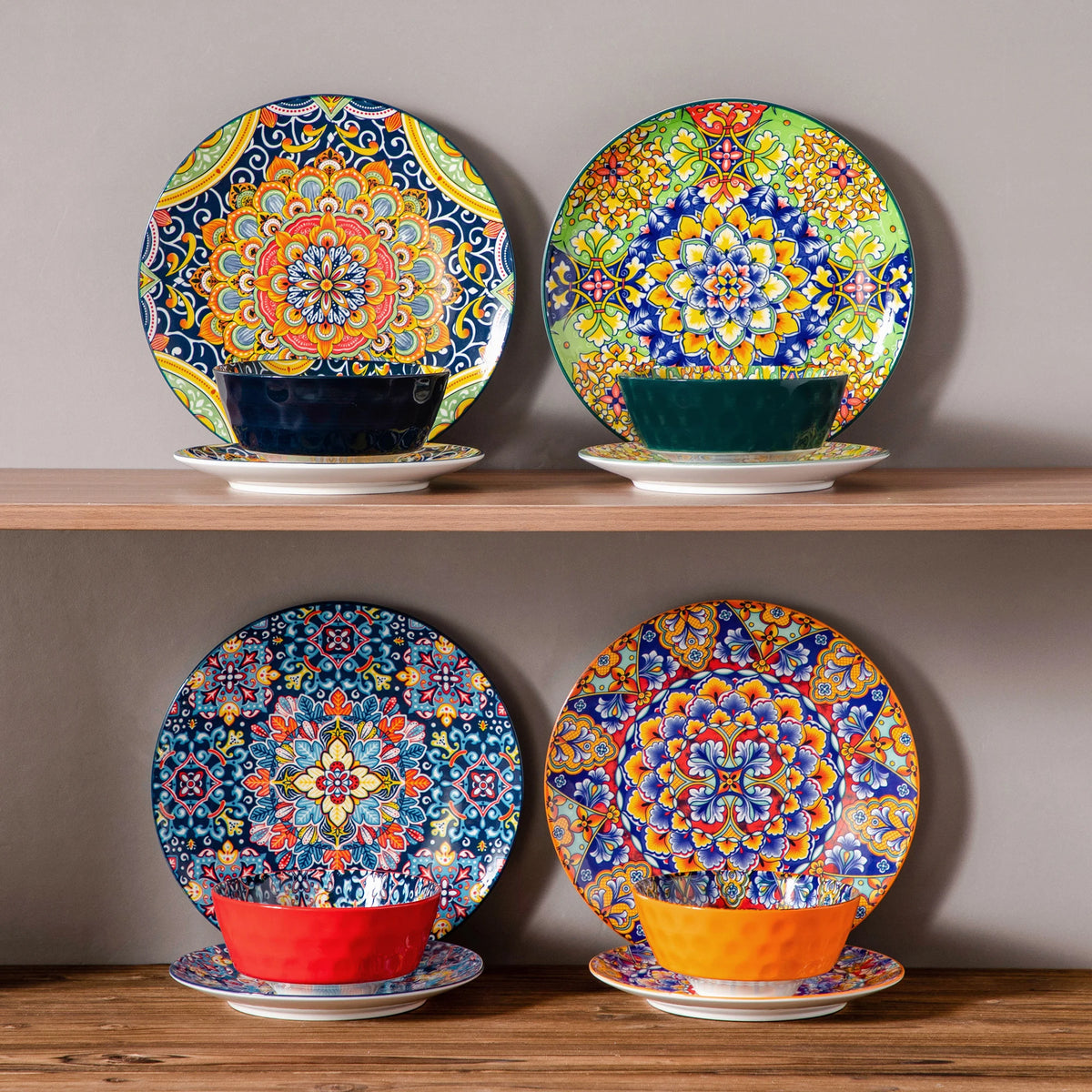 MALACASA Bohemian Ceramic Dinnerware Set With Plates And Bowls