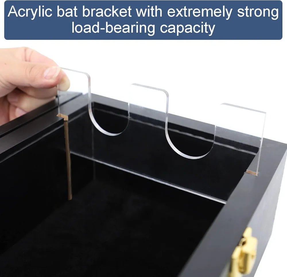 2 Baseball Bat Display Case Wooden Frame Acrylic Transparent Door Wall Mounted Shadow Box Vertical or Horizontal, UV Protection-Lock