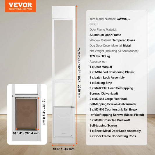 Dog Door For Sliding Glass Door Aluminum Frame Durable Pet