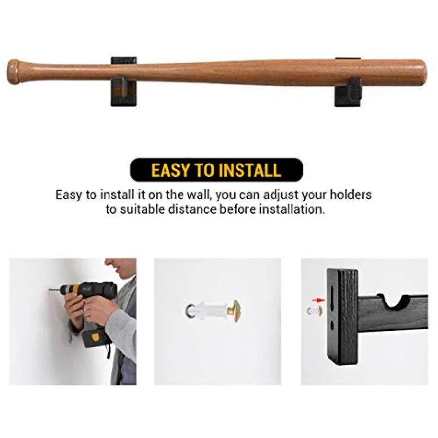 2PCS Baseball Bat Display Case, Baseball Bat Hanger Holder, Baseball Bat Horizontal Rack, Baseball Bat Bracket - Black