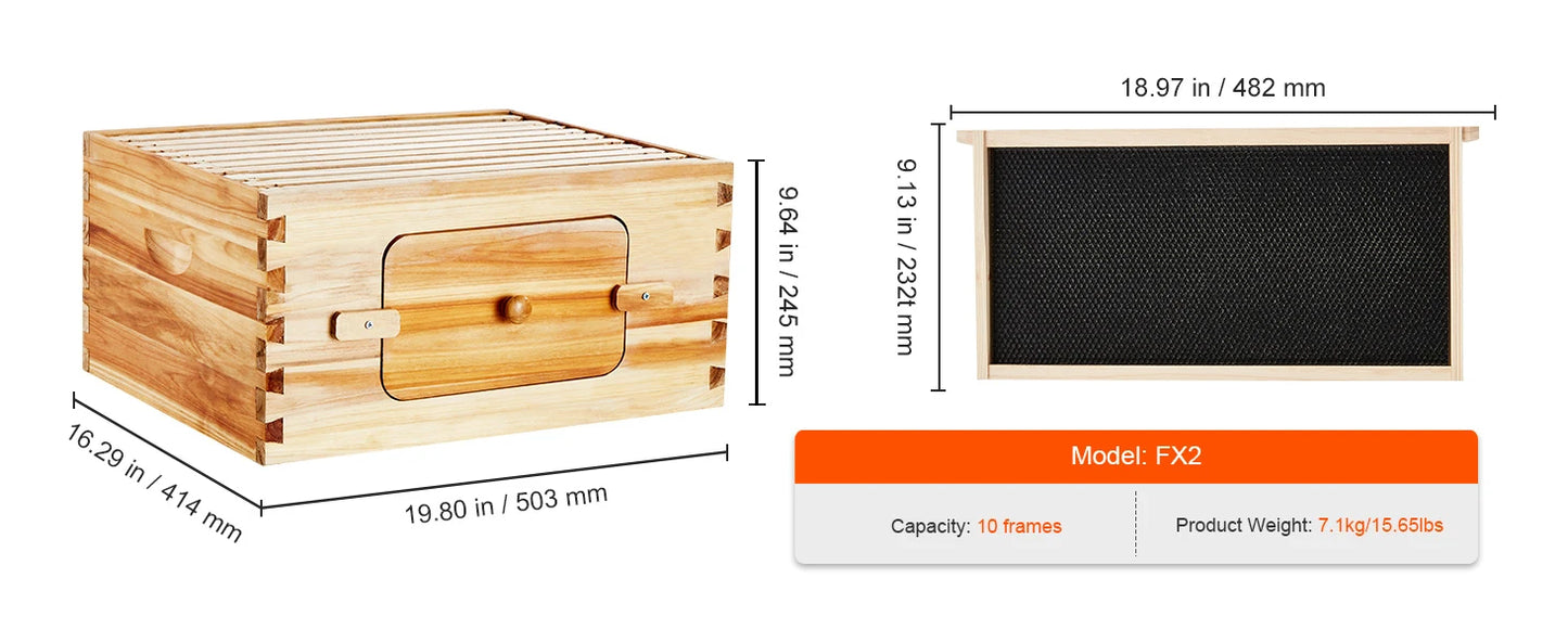 SucceBuy Cedar Langstroth Beehive Deep Box Starter Kit Acrylic Windows