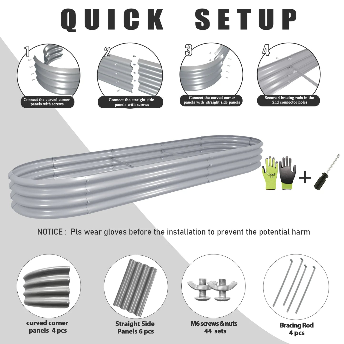 Tramull Galvanized Raised Garden Bed Outdoor Planter Box