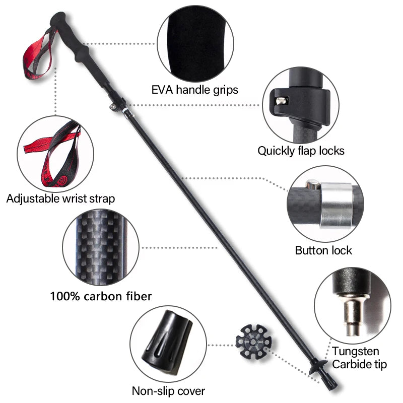 Okhaling Folding Carbon Fiber Trekking Poles For Outdoor Hiking