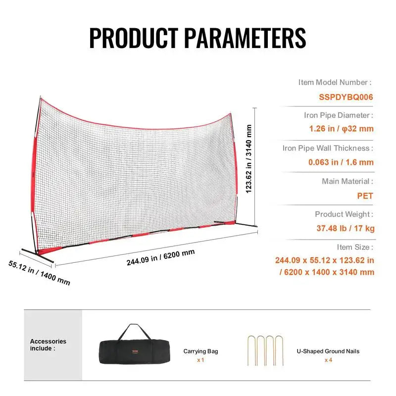 Athletic Barrier Netting 20x10 ft For Backyard Training Field Sport Center, Portable Practice Equipment Carry Bag Heavy Duty Mesh Nylon Material Baseball Softball Lacrosse Soccer Hockey Training Gear Accessory