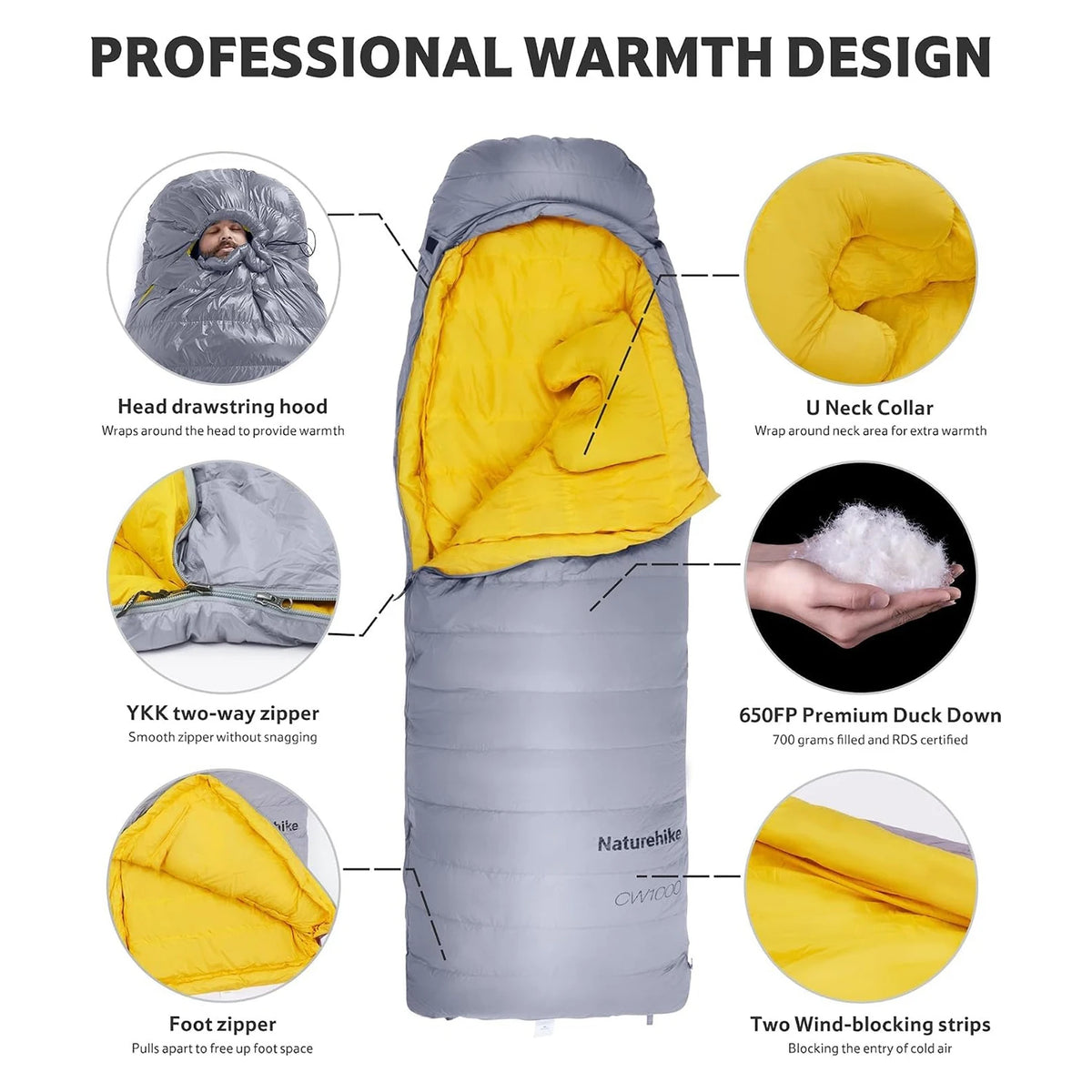 Naturehike Ultralight 650FP Duck Down Sleeping Bag For Hiking Travel